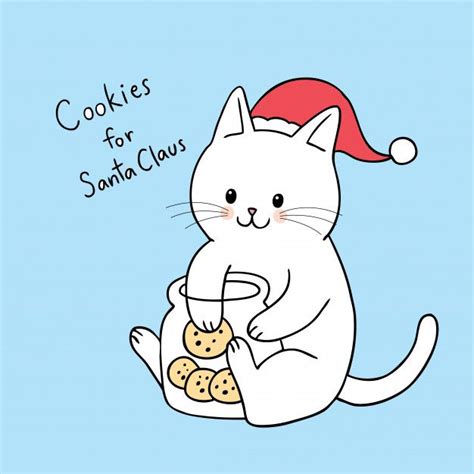 Cartoon Cute Christmas Cat Eating Cookies Vector Christmas Cats