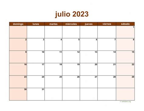 Calendario Julio 2023 De México