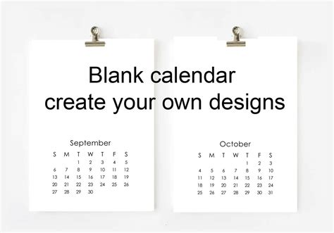 2017 Blank Calendar Printable Digital File Create Your Own
