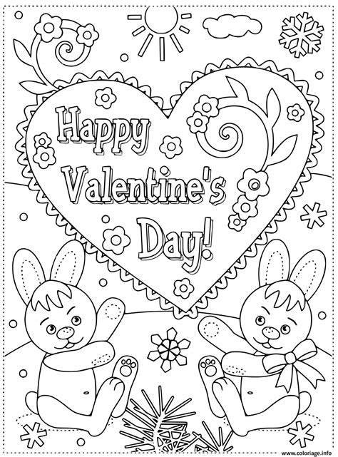 Coloriage Joyeuse St Valentin Par Des Lapins Carte De Voeux Intérieur