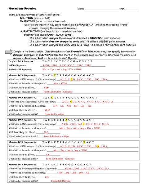 Dna mutations practice worksheet answer key pdf shows what number of misconceptions exist. Genetic Mutation Worksheet - Techzulla | Mutation, Genetic ...