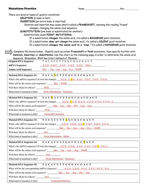 Dna mutations causes, dna mutations handout, how are dna mutations used in molecular clocks, dna mutations crash course, dna mutations lab activity, transcription and translation worksheet answers from dna mutations practice worksheet answers , source: Genetic Mutation Worksheet - Techzulla | Mutation, Genetic ...