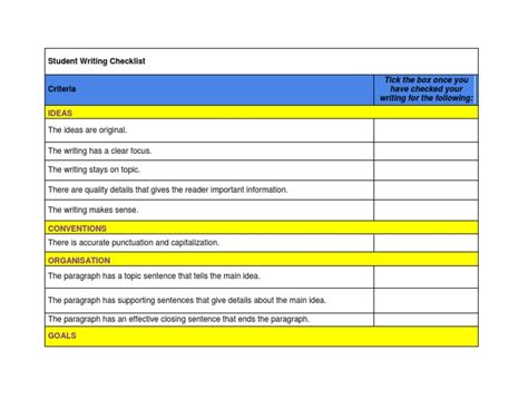 Student Writing Checklist Pdf