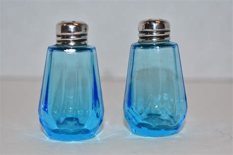 Vintage Blue Depression Glass Salt And Pepper Shakers Sterling Tops