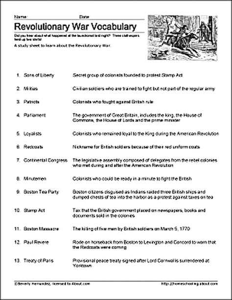 Causes Of The Revolutionary War Worksheet
