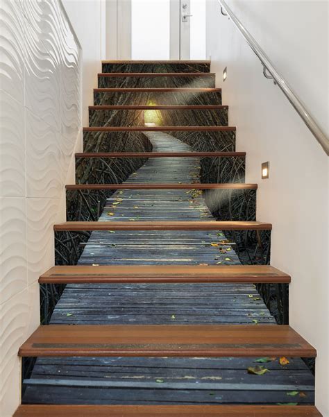 3d Bare Trees Wood Path 1557 Stair Risers Aj Wallpaper Stairs Wood