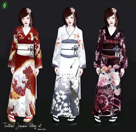 The Middle Kimono Is The Inspiration For My Color Scheme Sims Mods Sims Cc Japanese Outfits