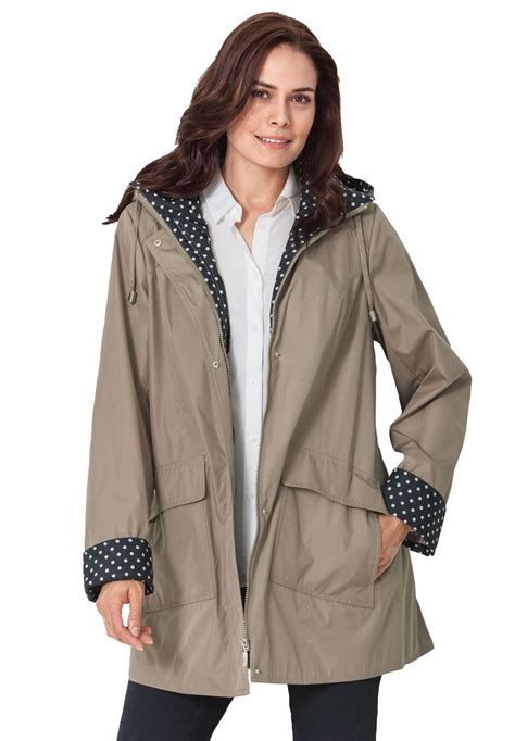 Raincoat with fun dot trim | Clothes, Plus size raincoat, Rain jacket women