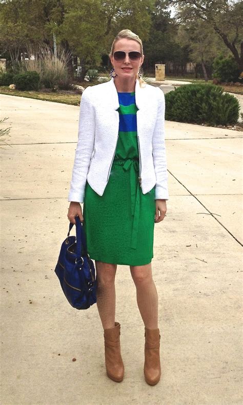 We've got outfit ideas and what to buy right now. What To Wear With Green (Dress) cobalt blue bag green ...