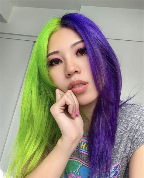 Half Green Half Purple Hair Purple And Green Hair Multi Colored Hair
