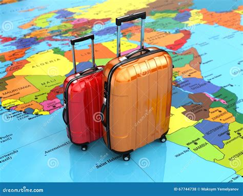 Travel Or Tourism Concept Luggage On The World Map Stock Illustration