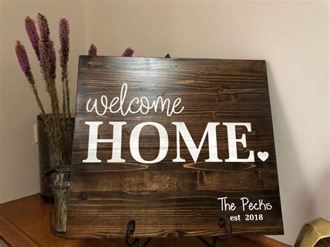 Welcome Home Wood Sign Custom Name Sign Personalized Name Etsy Wood