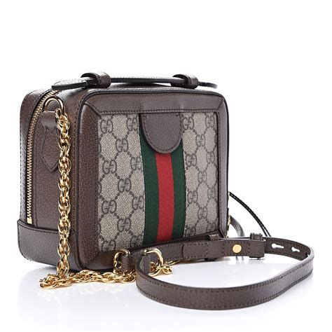 Gucci Gg Supreme Monogram Mini Ophidia Top Handle Shoulder Bag Brown
