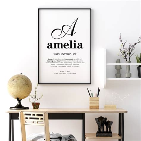 Amelia Name Meaning Printable Name Art Modern Nursery Decor Etsy