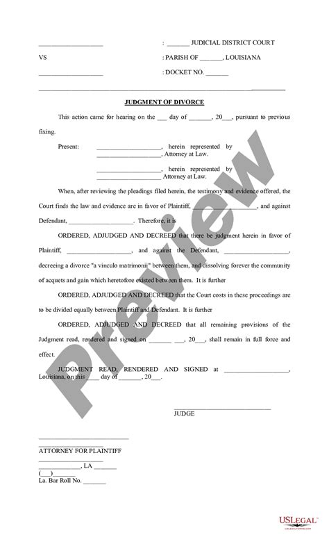 Louisiana Judgment Of Divorce Divorce Vinculo Matrimonii Us Legal Forms