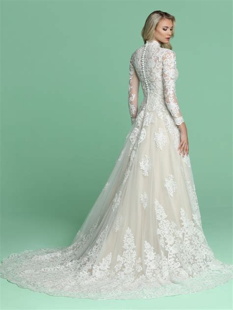Davinci Bridal Long Sleeve Sheer Lace A Line Wedding Dress High High Collar Wedding