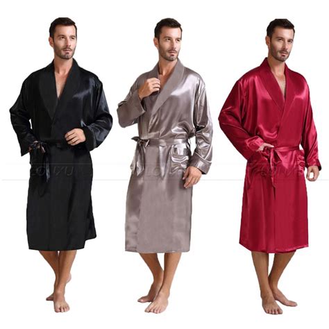 Mens Silk Satin Pajamas Sleepwear Robe Robes Bathrobe Nightgown S~3xl
