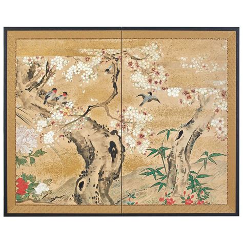 Meiji Era Japanese Two Panel Hand Painted Wood Table Screen Tale Of