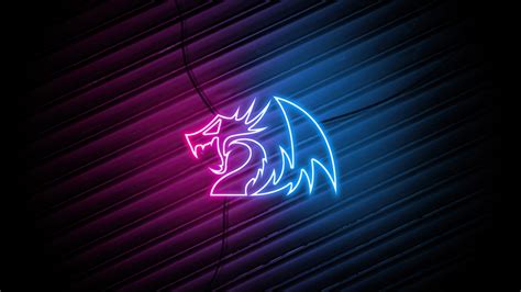 Red Blue neon Dragon Logo 4k