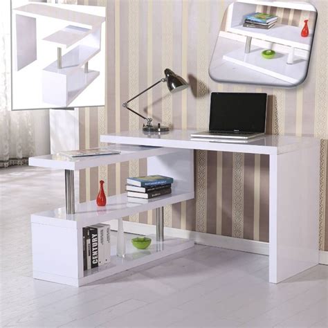 Executive Office Desk White High Gloss Computer Pc Table Home Corner