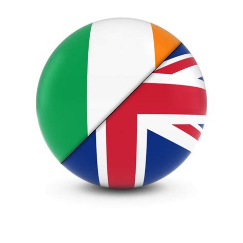 Irish And British Relations Concept Merged Flags Of Ireland And Uk 3d