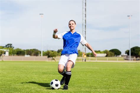 Female Football Player Practicing Soccer Stock Image Image Of