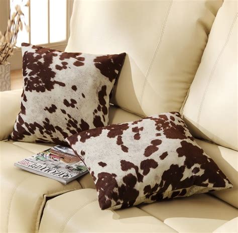 set of 2 throw pillow 18 inch decor cow hide pattern print accent polyester throwpillow throw