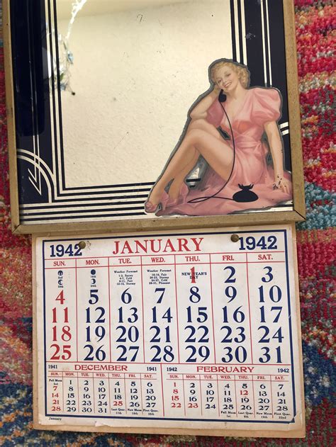 Vintage 1942 Art Deco PIN Up MIRROR W Calendar and Thermometer | Etsy