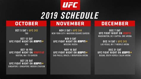 Remaining UFC 2019 Schedule Announced | UFC