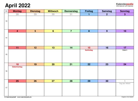 Kalender April 2022 Als Pdf Vorlagen