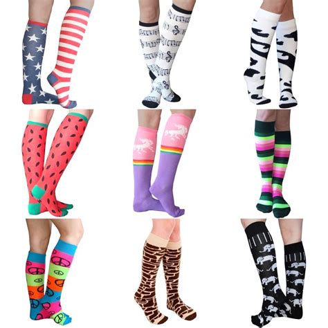 funky knee high socks fashion purple zebra print rainbow socks