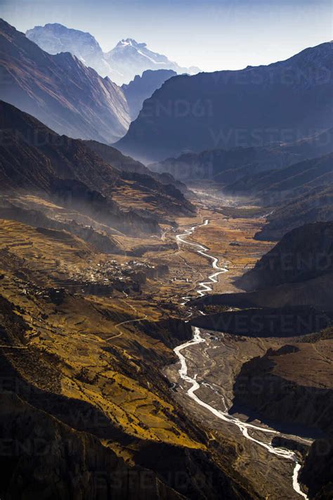 Picturesque Scenery Of Village With Buildings Located In Himalayas In