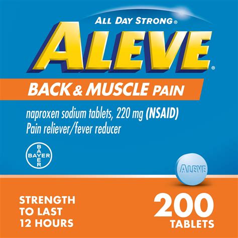 Aleve Back And Muscle Pain Reliever Naproxen Sodium Tablets 200 Count