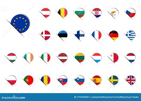 Set Of Round Icons With Flags Of European Union Member States Modern