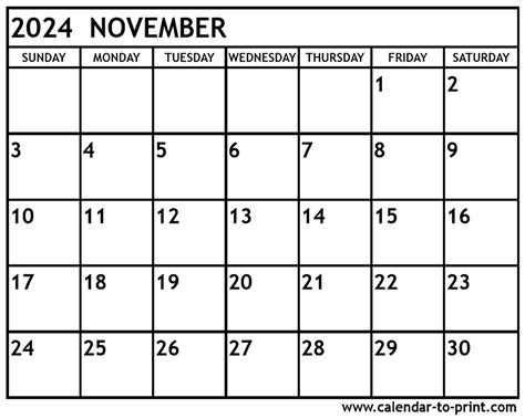 2024 Calendar Nov 2024 Calendar Template