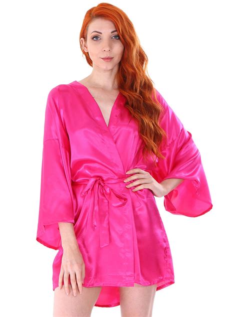 Simplicity Women S Silk Satin Short Lingerie Japanese Kimono Robe Bathrobe Rose