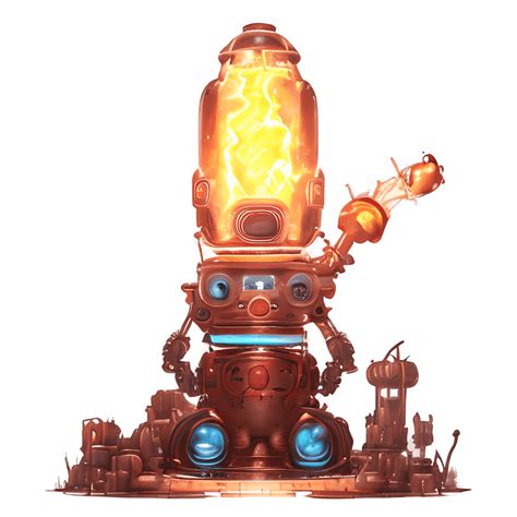 Robot Mage In Fire Steampunk Style Maximalist Hyper Detailed 3d