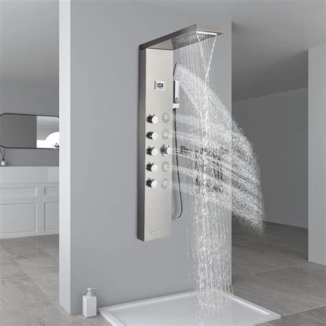 Zovajonia Shower Panel Tower System Brushed Nickel Multi Function