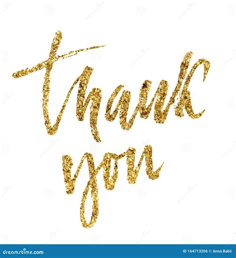 Handdrawn Modern Brush Lettering Thank You With Gold Glitter Stock