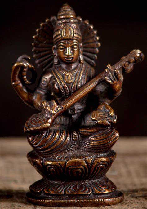 Brass Small And Affordable Hindu Goddess Saraswati Statue Playing Veena Perfect T For Home