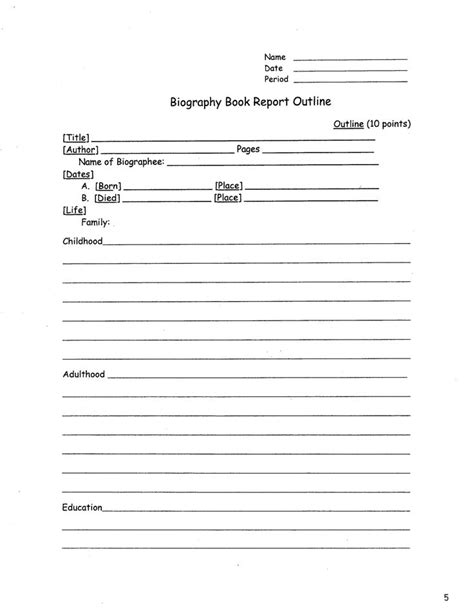 Book Report Outline 4th Grade Book Report Outline Biography Book