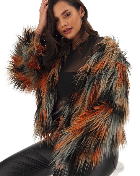 multicoloured shaggy faux fur coat simply be