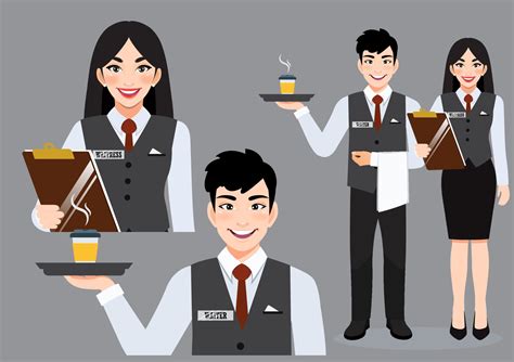Professional Waiter And Waitress Standing Together Restaurant Team