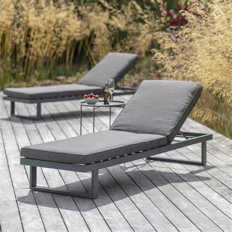 dark grey aluminium sun lounger with charcoal cushion