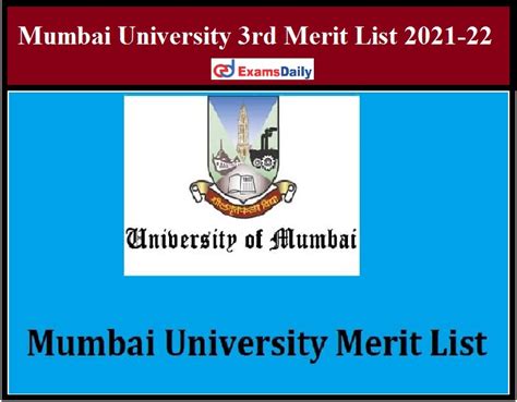 Mumbai University 3rd Merit List 2021 22 Out Direct Link Available