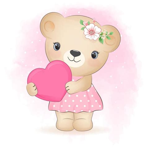 Cute Bear And Heart Cartoon Hand Drawn Illustration Vector Art