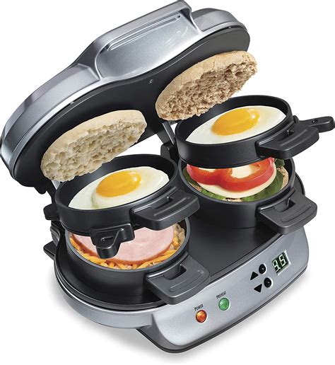 Amazon Com Hamilton Beach Dual Breakfast Sandwich Maker With Timer Silver A Home Kitchen
