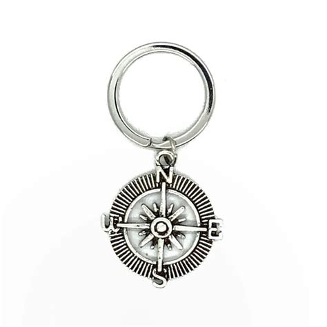 Compass Keychain Silver Compass Key Chain Compass Keyring Etsy