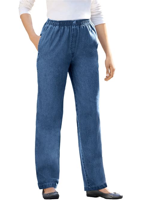woman within woman within women s plus size tall elastic waist cotton straight leg pant jeans
