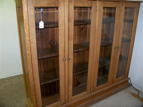 Lot Beautiful Antique Oak Bookcase With Four Glass Doors